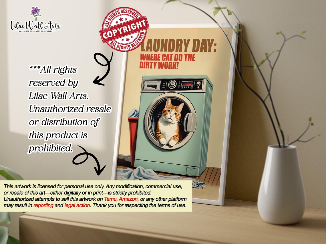 Retro Cat Laundry Room Poster, Funny Utility Room Sign - Image 3