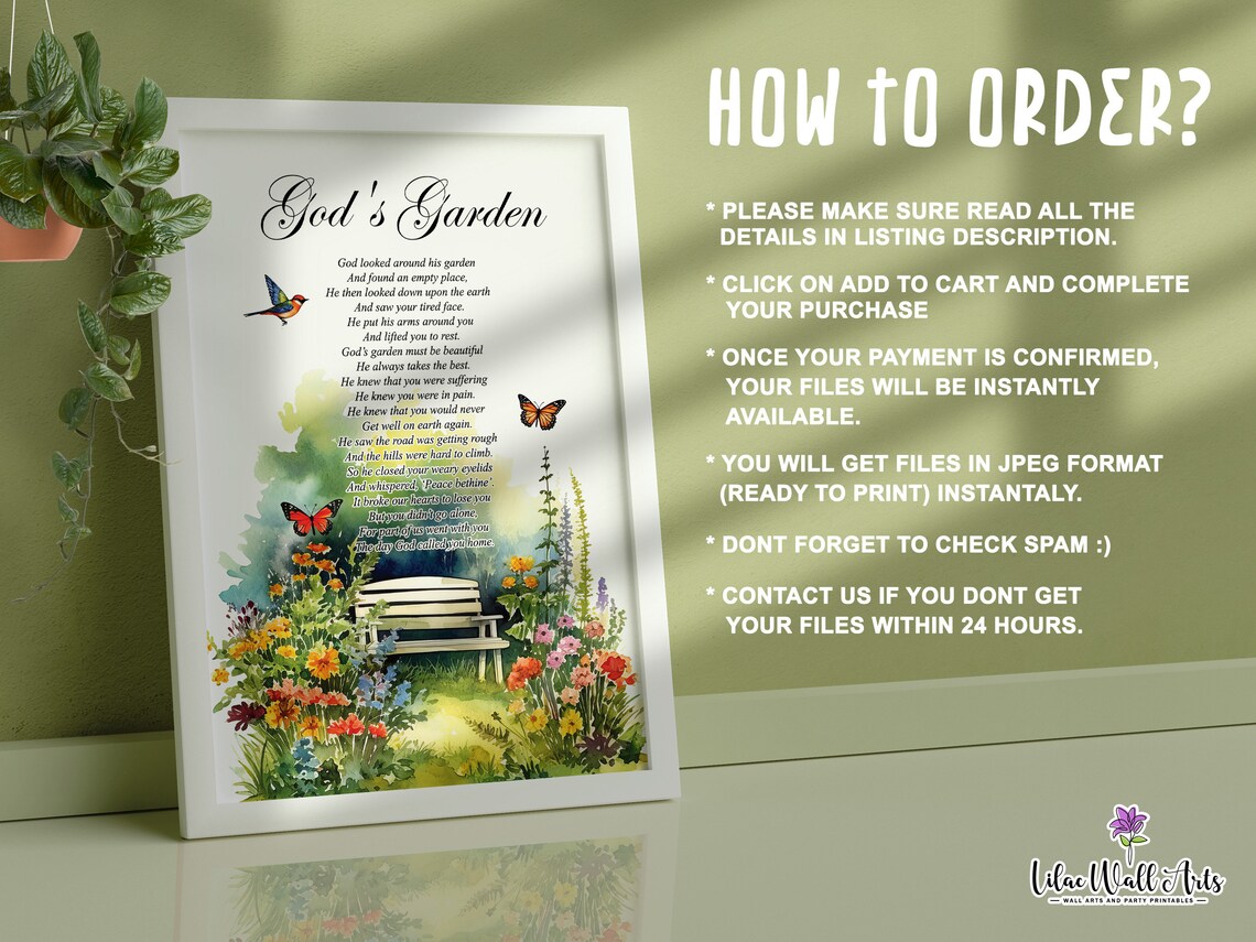 Gods Garden Memorial Poem Watercolor Garden Bench Comfort Art Poster - Image 2