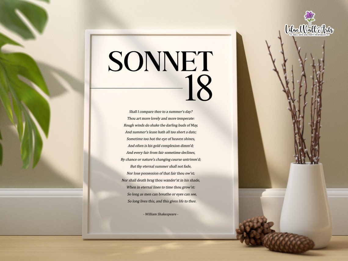 Sonnet 18 William Shakespeare Minimalist Black White Poetry Poster - Image 4