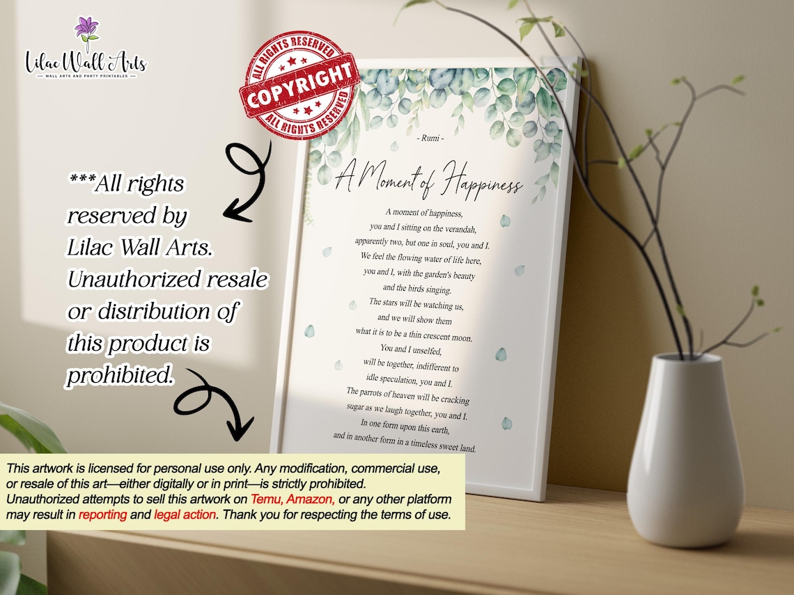 Rumi A Moment Of Happiness Poem Eucalyptus Watercolor Literary Poster - Image 6