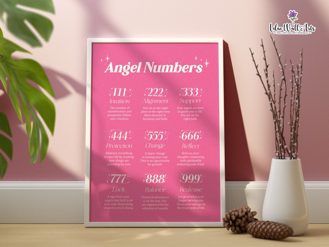 Angel Number Poster Aura Print 123 Angel Number 111 222 333 444 555 666 777 888 999 Trendy Wall Art Pink Aura Poster Aura Wall Art - Image 6