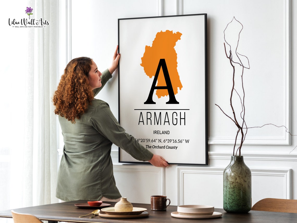County Armagh Map The Orchard County Orange Monogram Travel Poster - Image 2