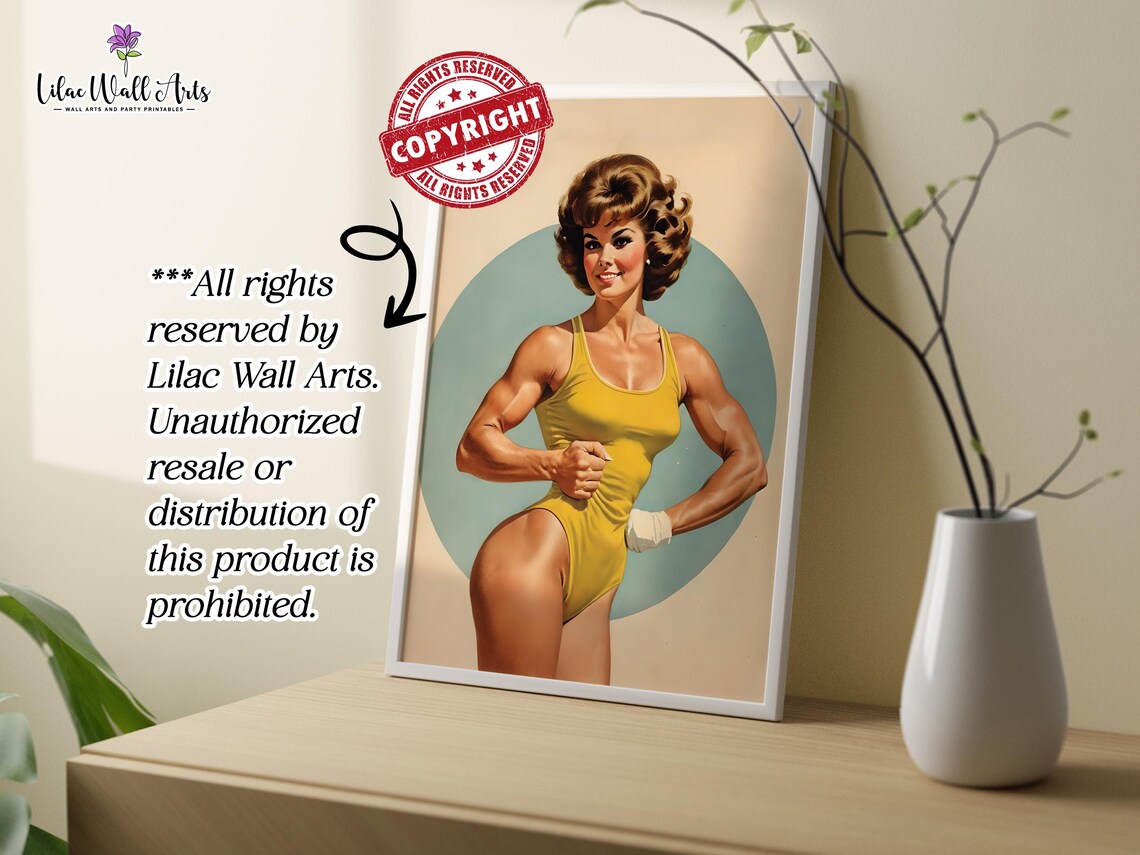 Woman Bodybuilder Retro Gym Art Print, Gym Decor - Image 3