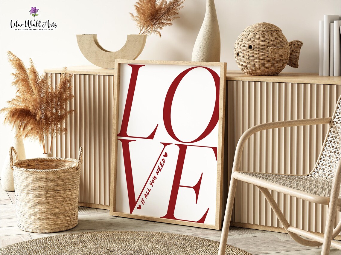 Love Is All You Need Red Typography Minimalist Romance Poster - Image 2
