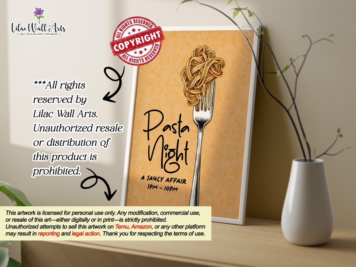 Pasta Night A Saucy Affair Spaghetti Fork Retro Kitchen Poster - Image 2