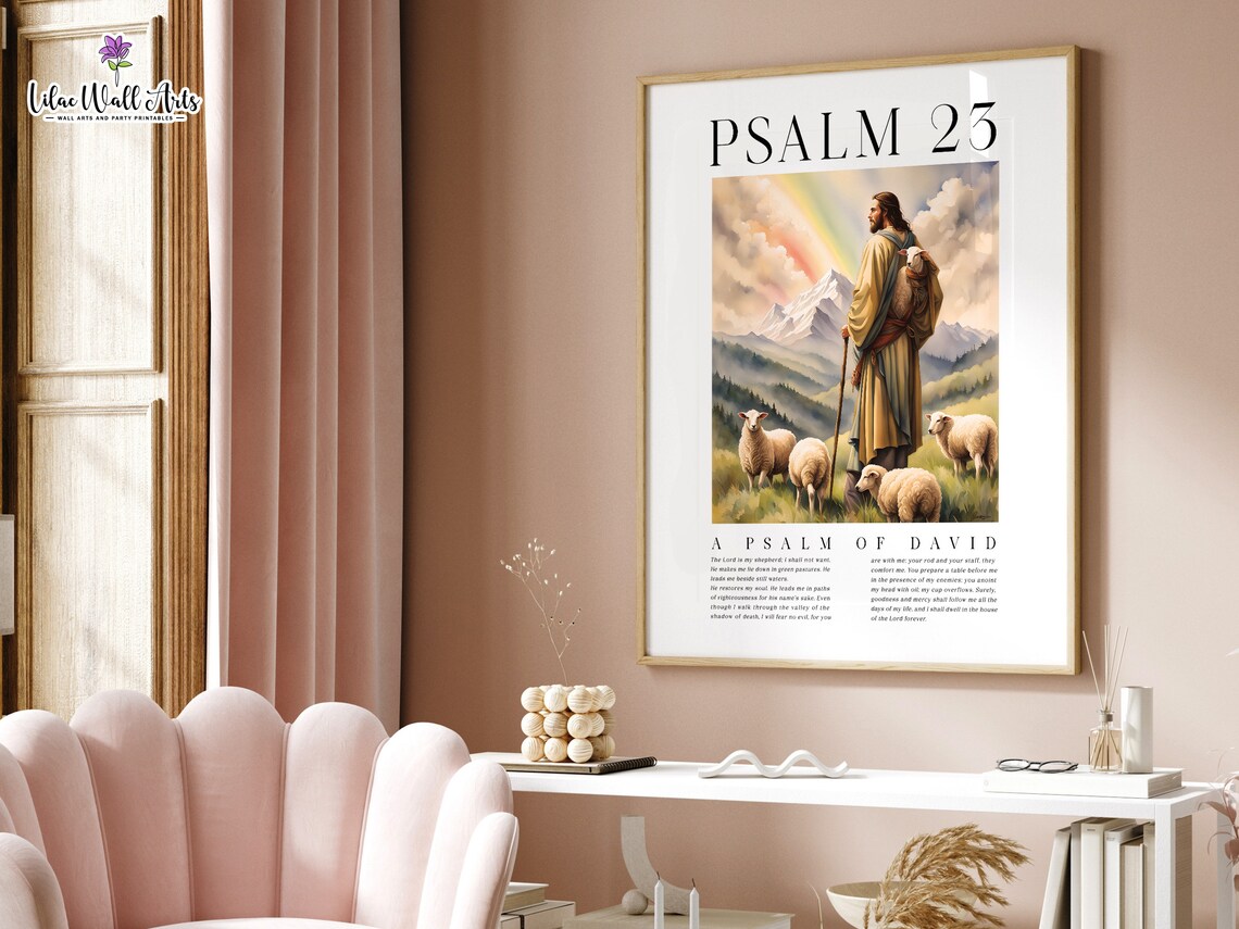 Psalm 23 Jesus The Good Shepherd Watercolor Bible Verse Art Poster - Image 4