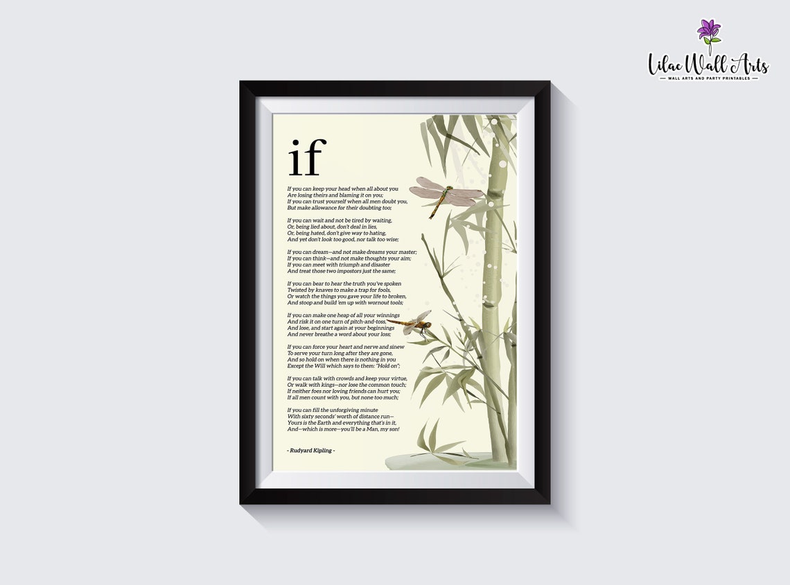 If Poem Rudyard Kipling Bamboo Dragonfly Nature Scene Wall Art - Image 6