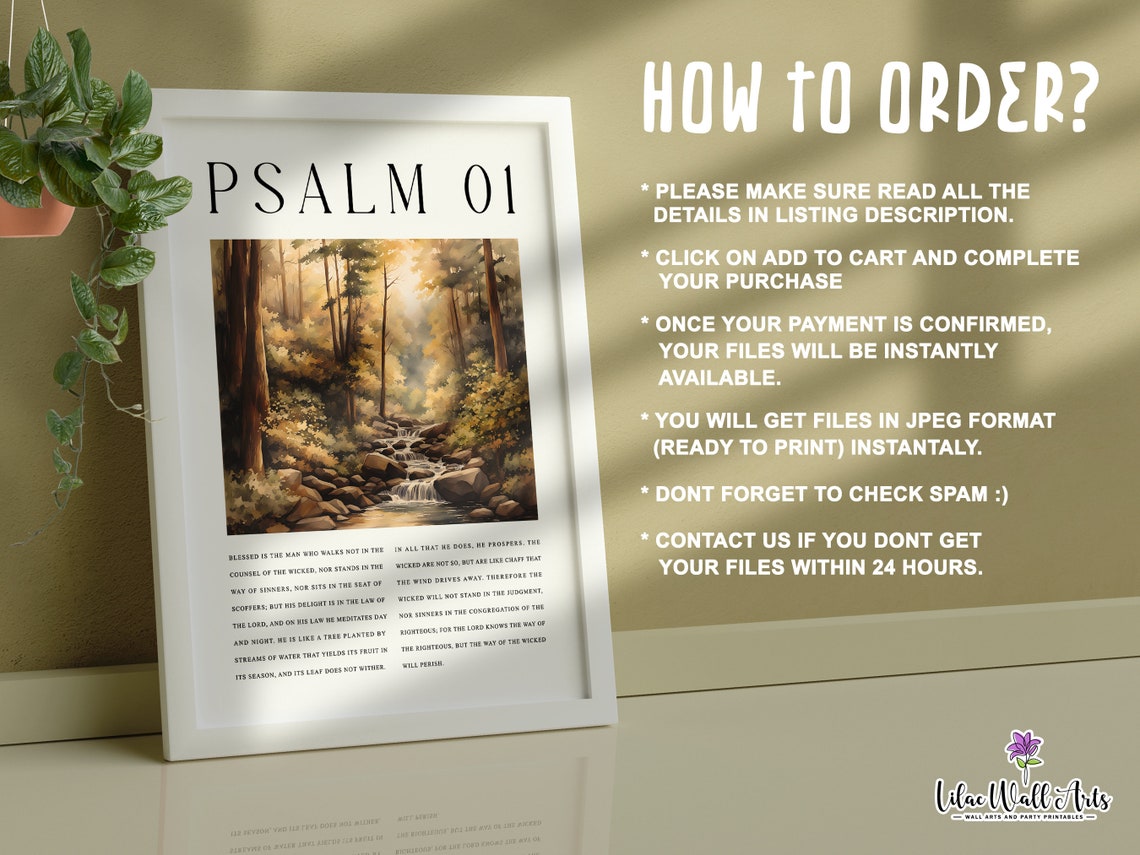 Psalm 01 Forest Stream Watercolor Bible Verse Scripture Wall Art - Image 3
