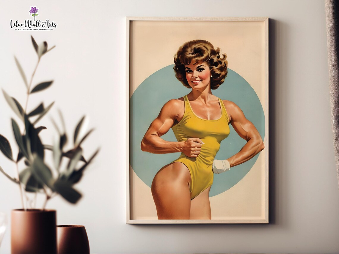 Woman Bodybuilder Retro Gym Art Print, Gym Decor