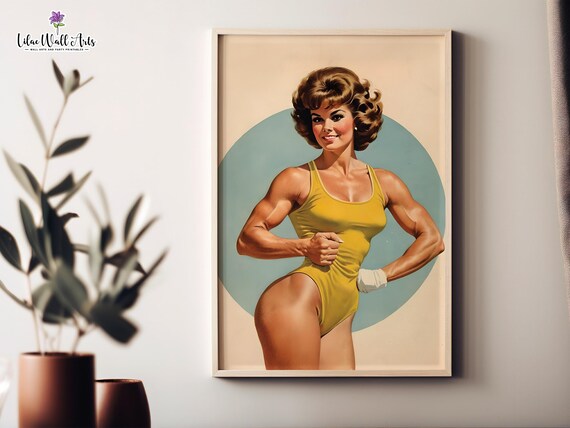 Woman Bodybuilder Retro Gym Art Print, Gym Decor