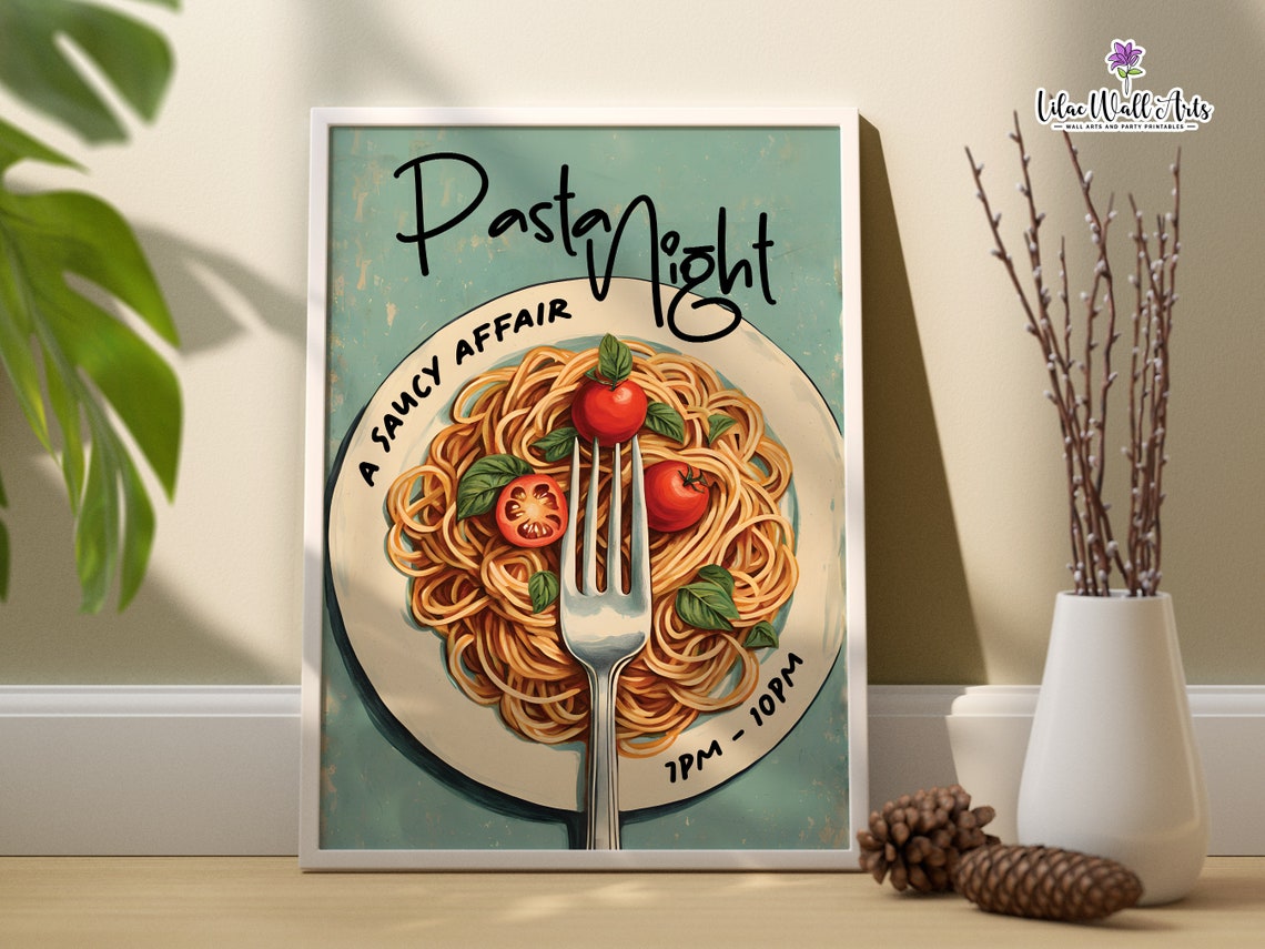 Pasta Night A Saucy Affair Retro Spaghetti Kitchen Restaurant Poster