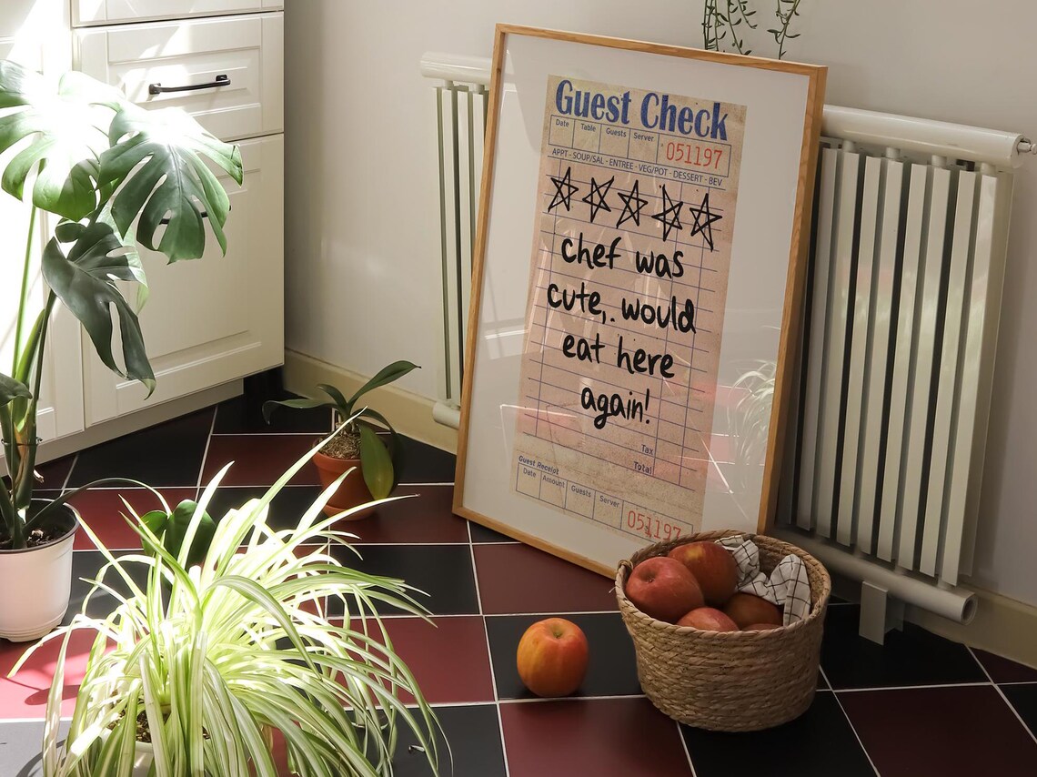 Chef Was Cute Guest Check Art Print, Kitchen Decor