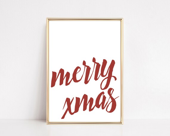 Merry Xmas Red Hand Lettered Script Christmas Quote Wall Art
