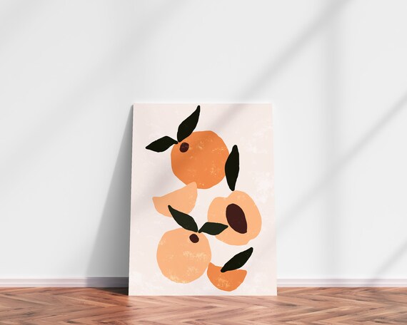 Fruit Art Print, Oranges And Peaches Kitchen Wall Art