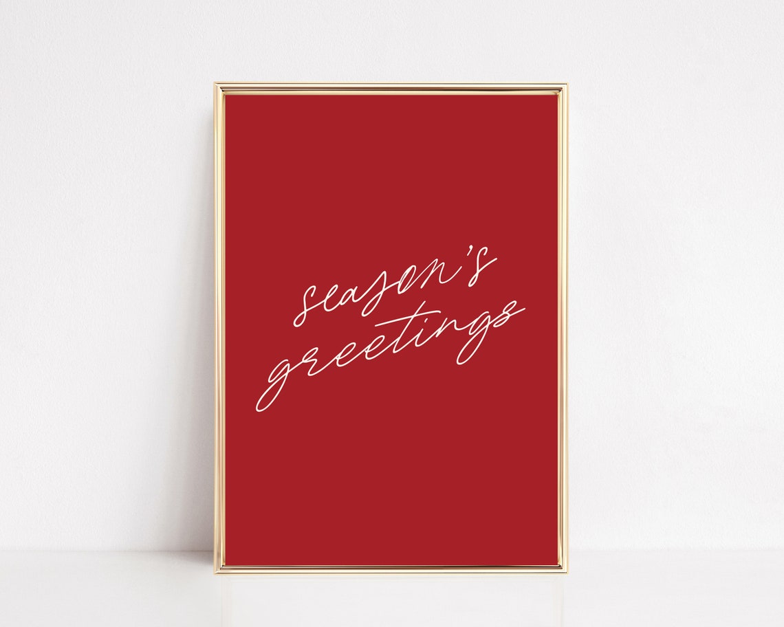 Seasons Greetings Classic Red Christmas Script Holiday Wall Art