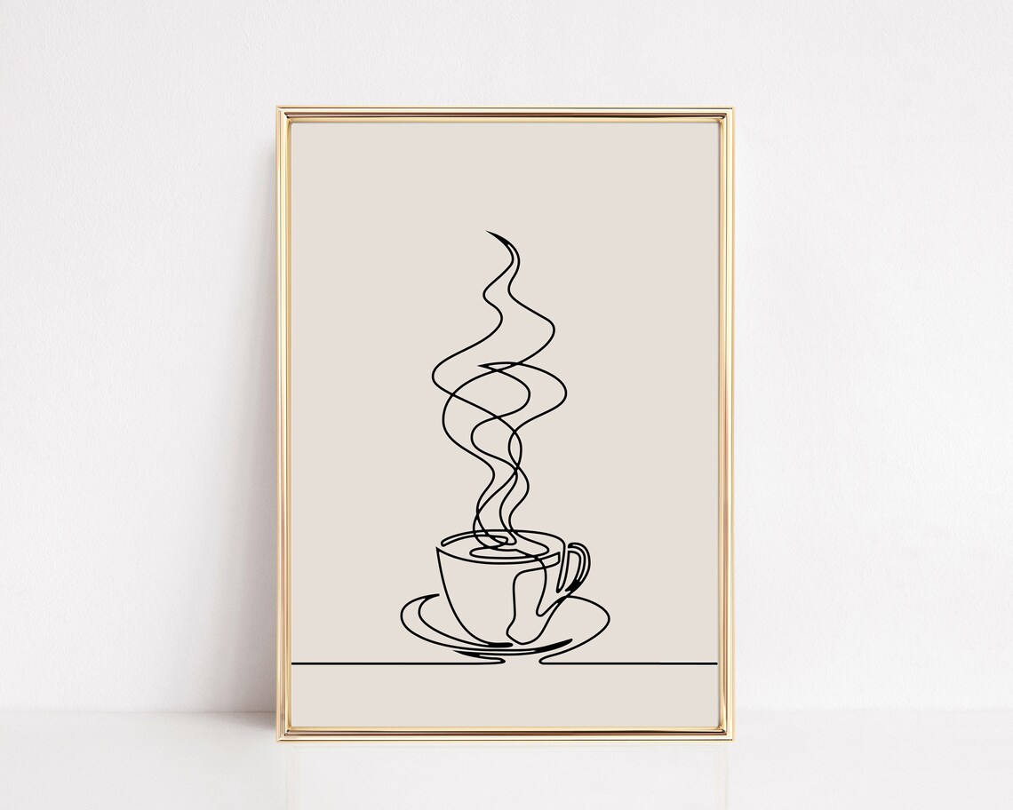 Coffee One Line Art, Modern Coffee Bar Poster - Image 2