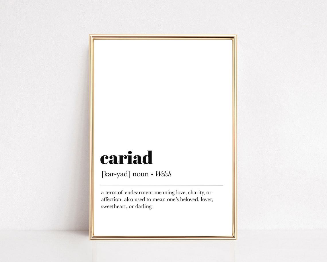 Cariad Welsh Dictionary Definition Love Darling Typography Print