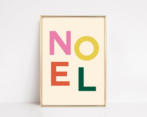Noel Modern Colorful Typography Christmas Wall Art for Holiday Decor