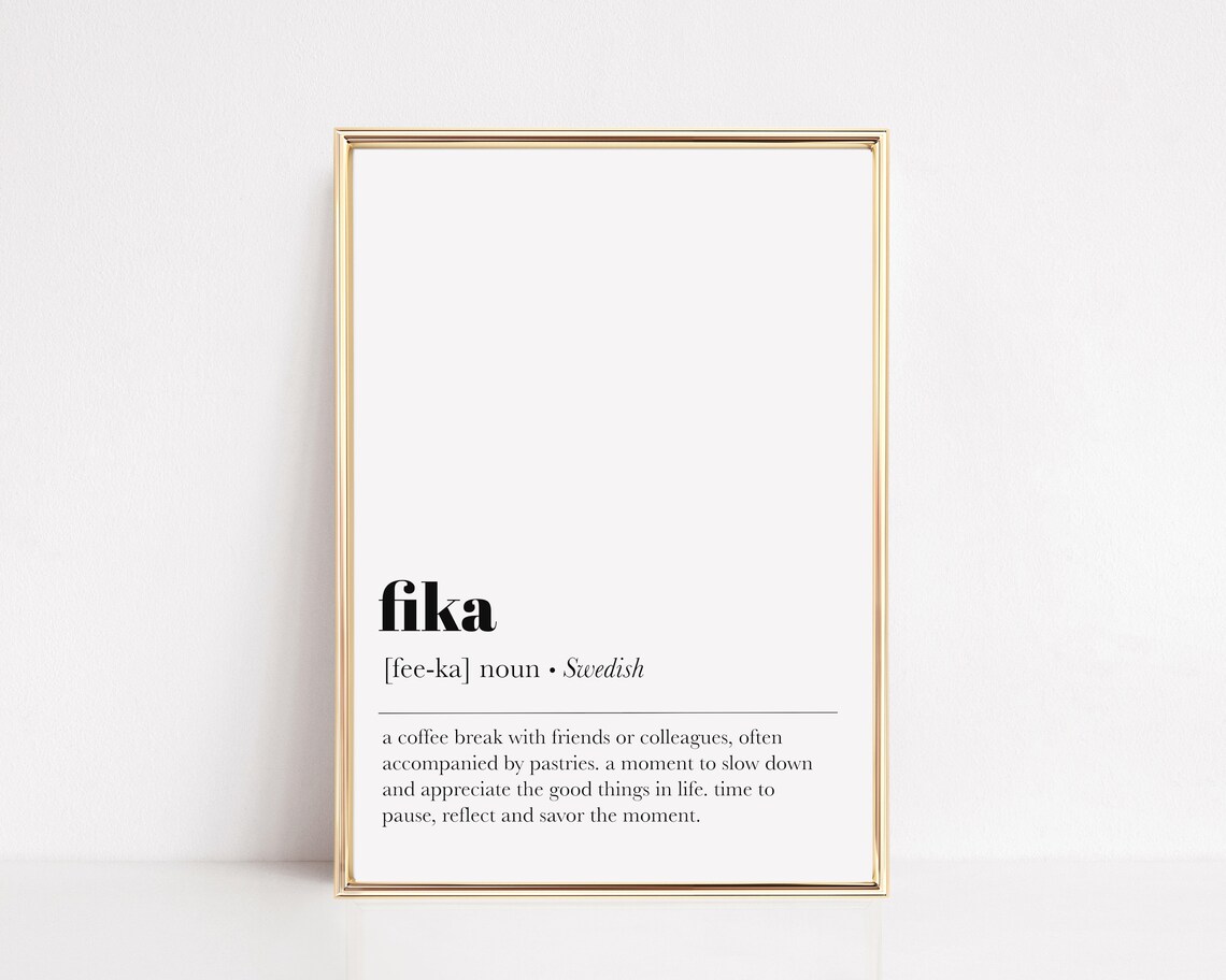 Fika Swedish Definition Coffee Break Dictionary Art Minimalist Poster