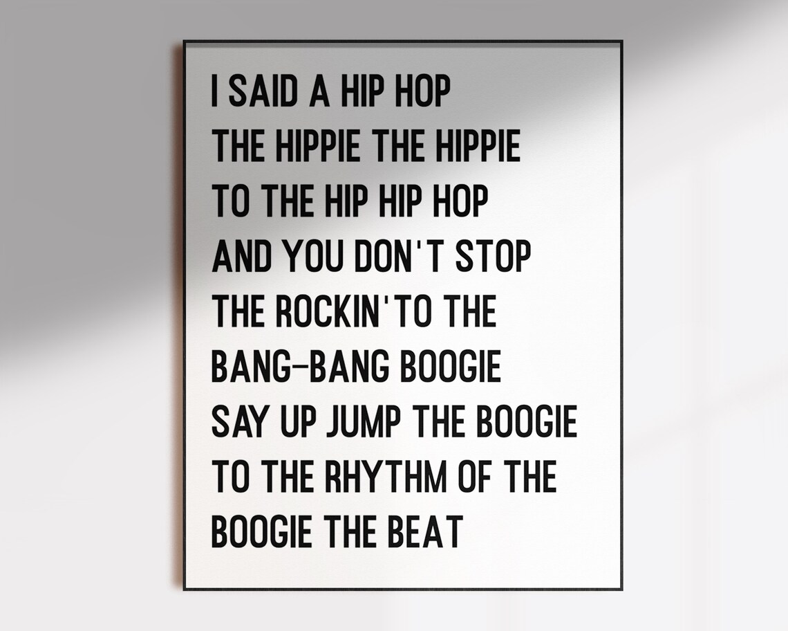 Rappers Delight Hip Hop Lyric Typography Music Poster Gift Idea