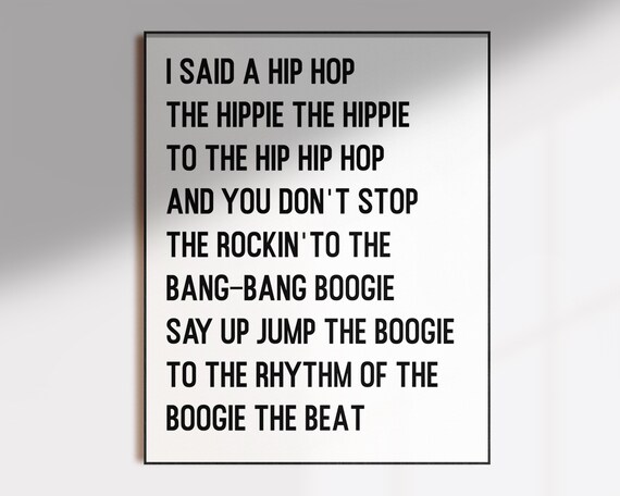Rappers Delight Hip Hop Lyric Typography Music Poster Gift Idea