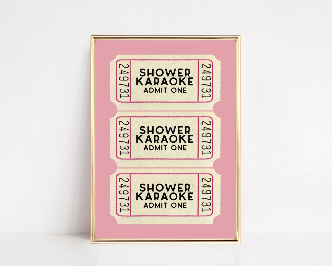 Shower Karaoke Retro Ticket Bathroom Wall Art Print