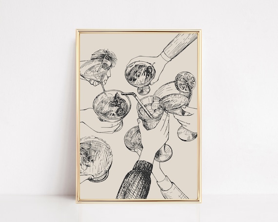 Bar Cart Cheers Retro Kitchen Art Print