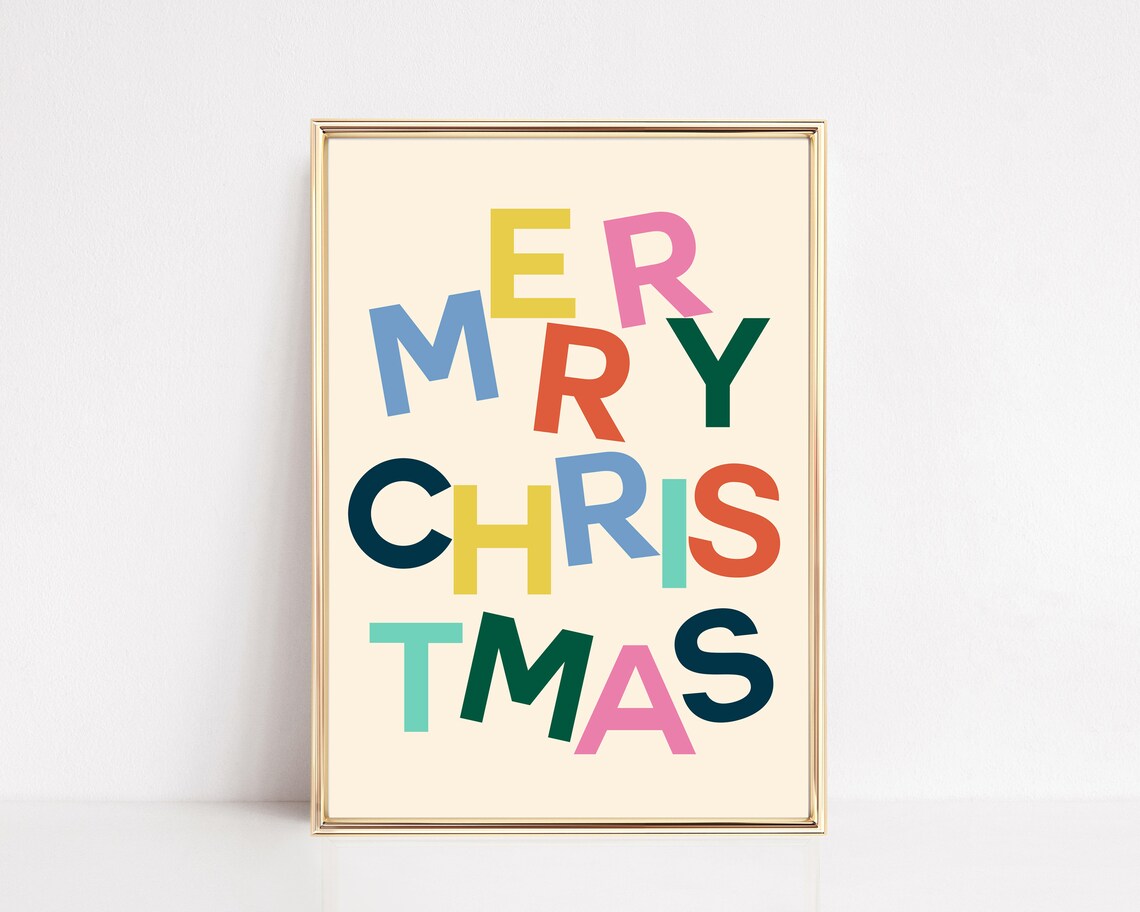 Merry Christmas Print, Modern Holiday Decor