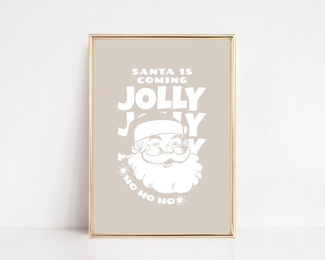 Santa Is Coming Jolly Vintage Santa Face Neutral Christmas Poster