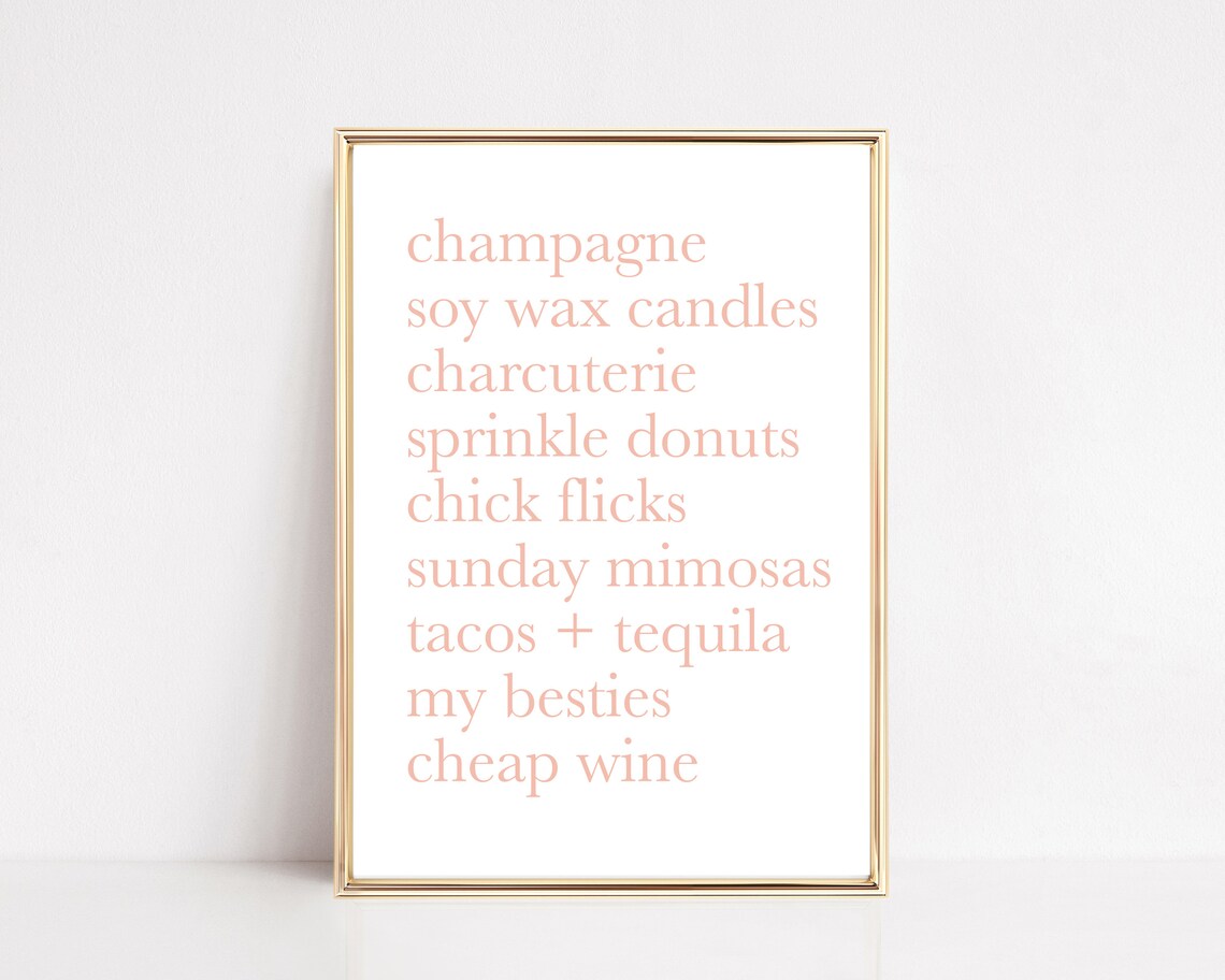 Galentines Champagne Chick Flicks Mimosas Pink List Party Decor Poster