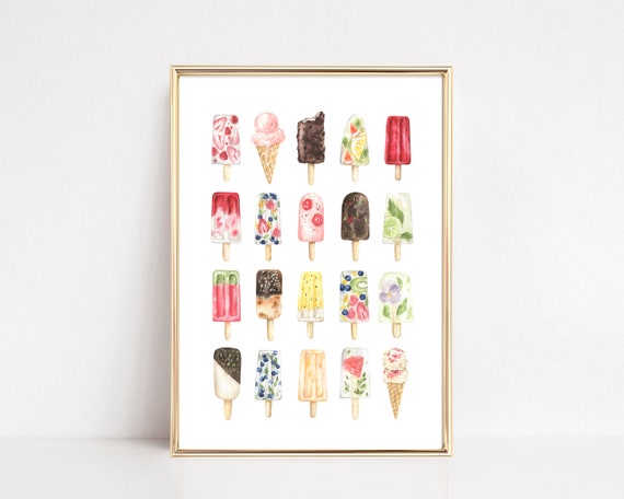 Watercolor Ice Cream Art Print, Summer Kids Room Decor