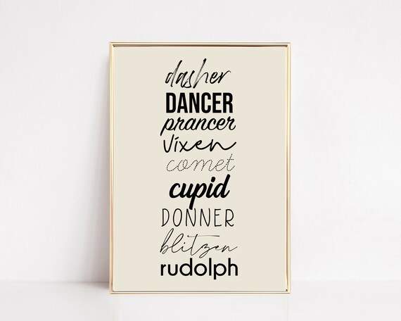 Reindeer Names Minimalist Christmas Poster, Santa's Crew