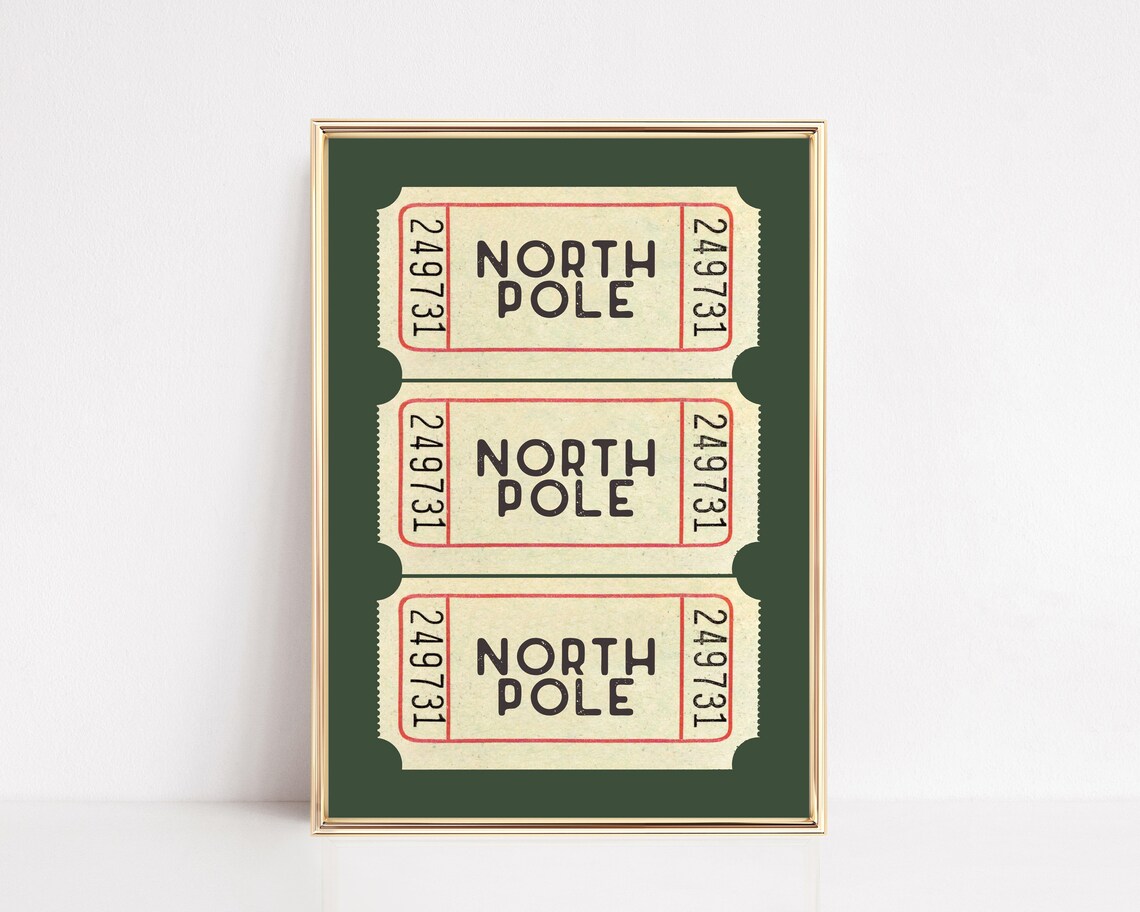North Pole Ticket Art Print, Christmas Decor Trend - Image 2