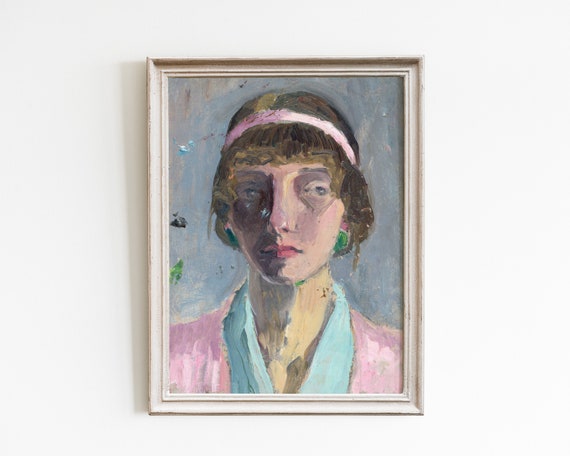 Vintage Woman Portrait Art Print, Minimalist Abstract Style