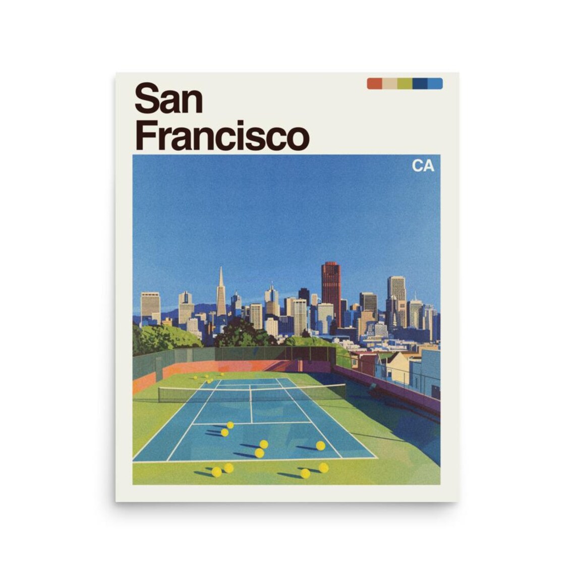 San Francisco Tennis Court City Skyline California Travel Poster