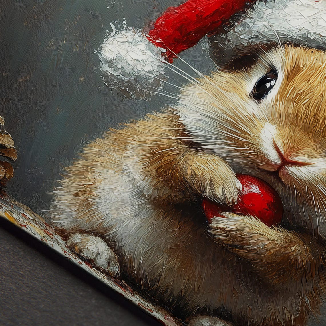 Sweet Bunny Rabbit Santa Hat Red Ornament Christmas Wall Art - Image 4