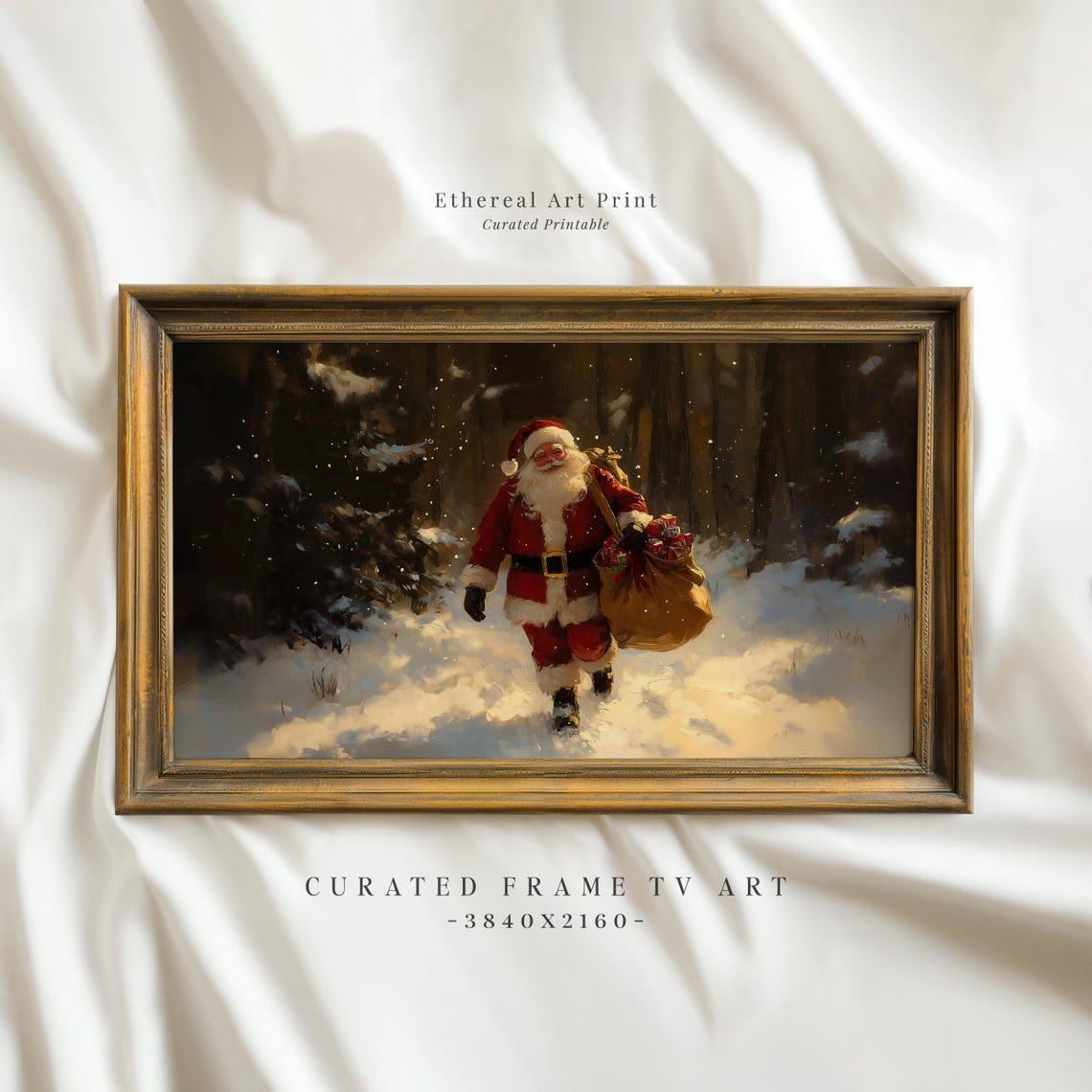 Santa Claus Walking Through Snow Carrying Gift Sack Wall Art