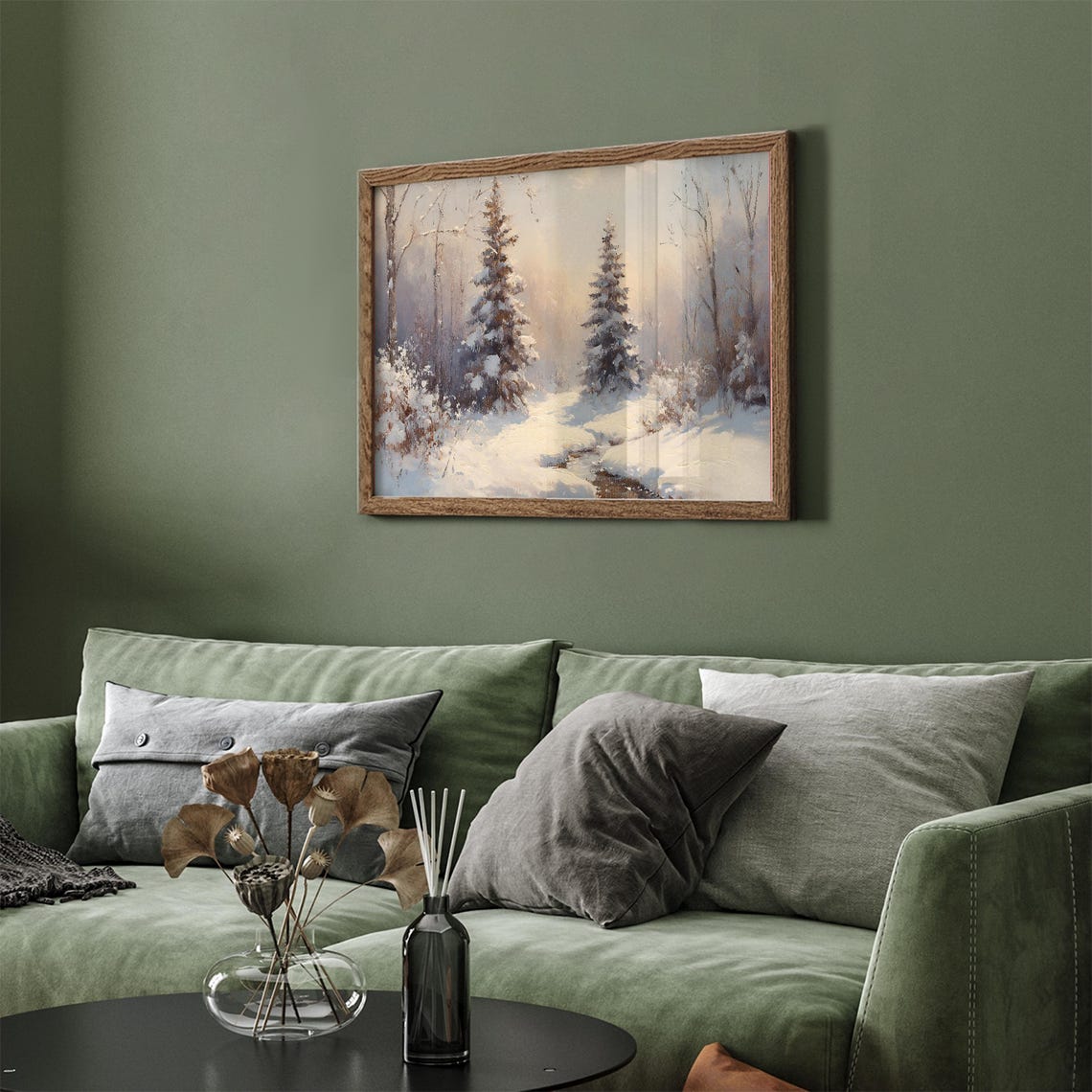 Frosted Evergreens Snowy Creek Serene Winter Landscape Wall Art - Image 4