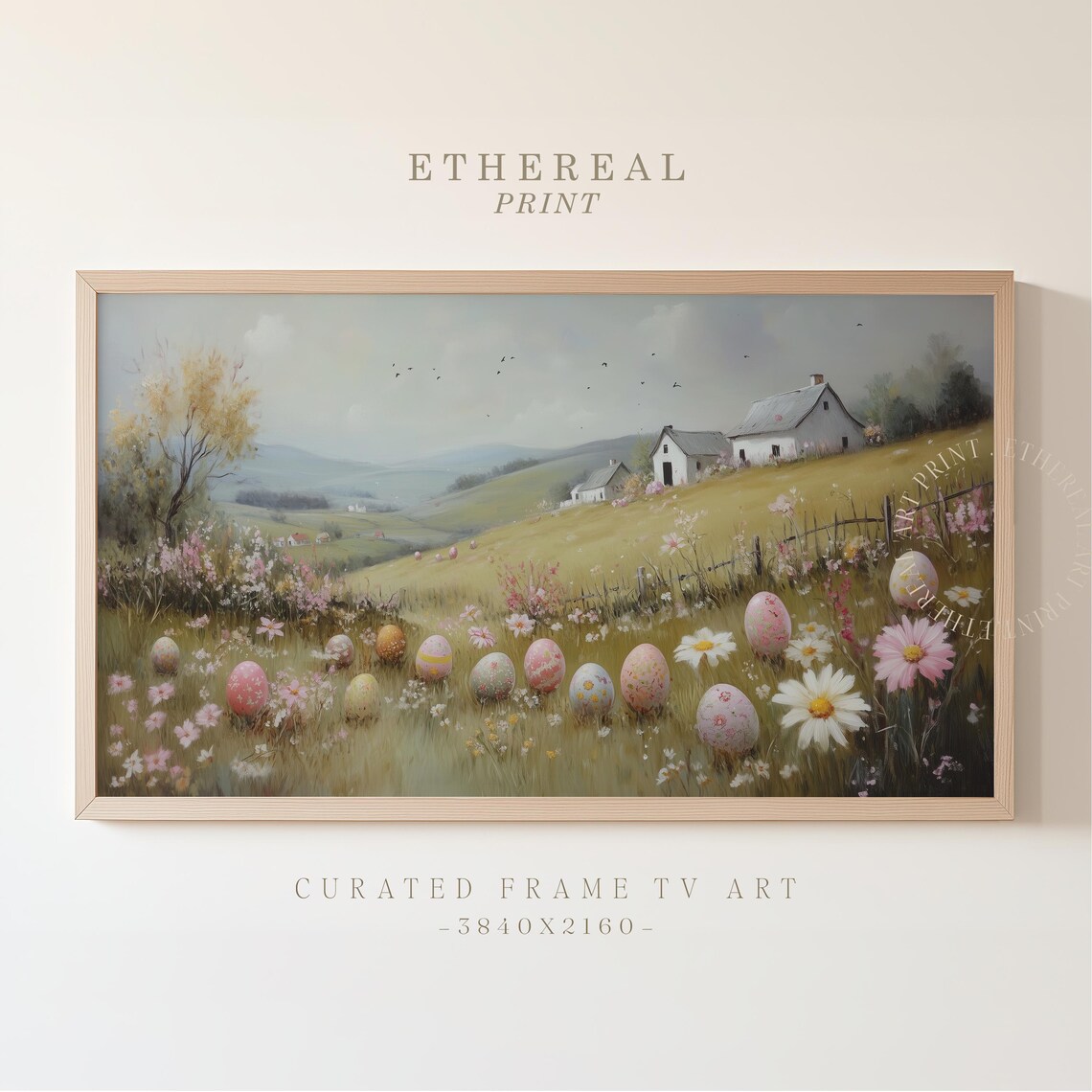 Vintage Easter Eggs Painting Frame Tv Art Moody Easter Village Frame Tv Floral Easter Decor Pastel Spring Scene Screensaver