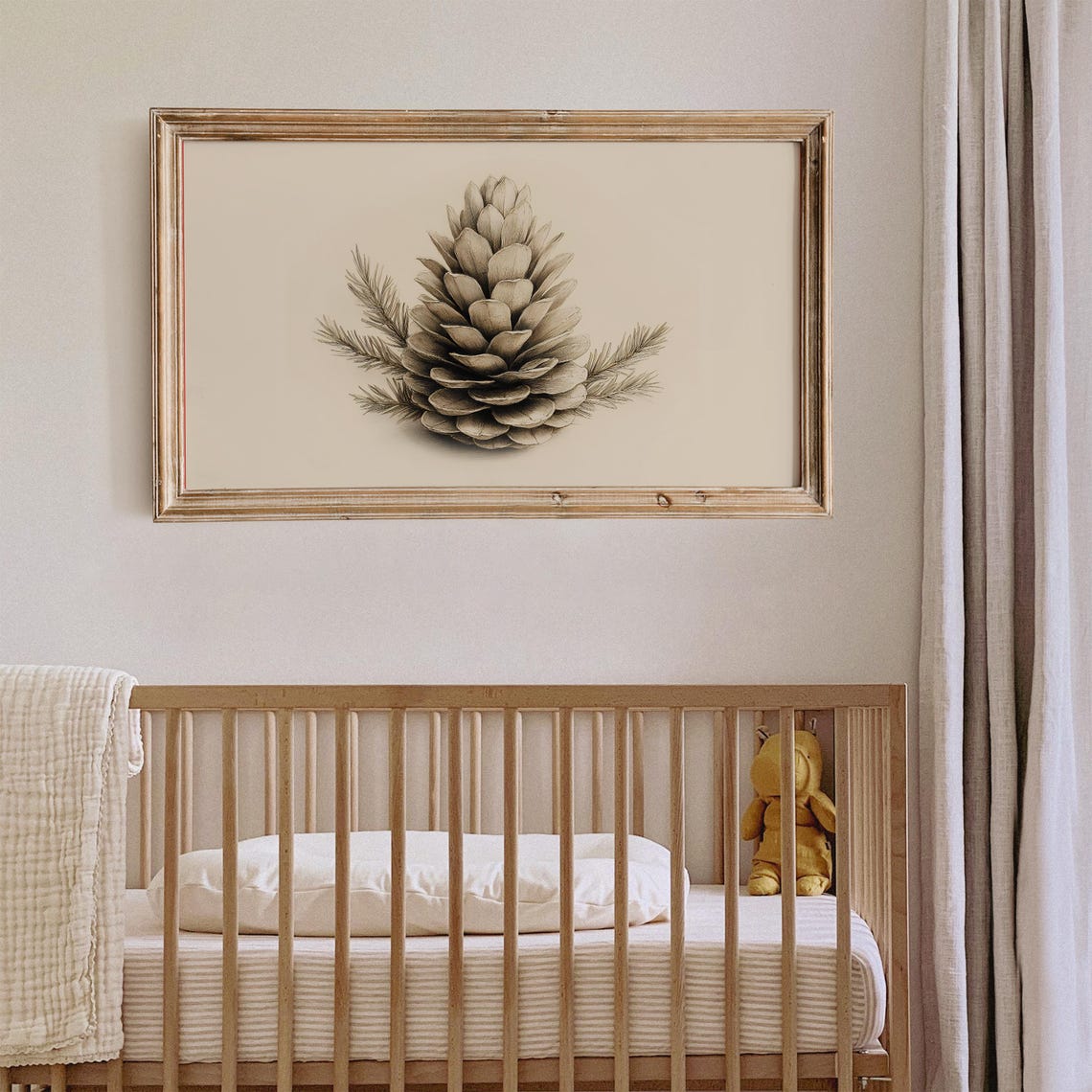 Monochrome Pine Cone Sketch Vintage Botanical Holiday Art Print - Image 2