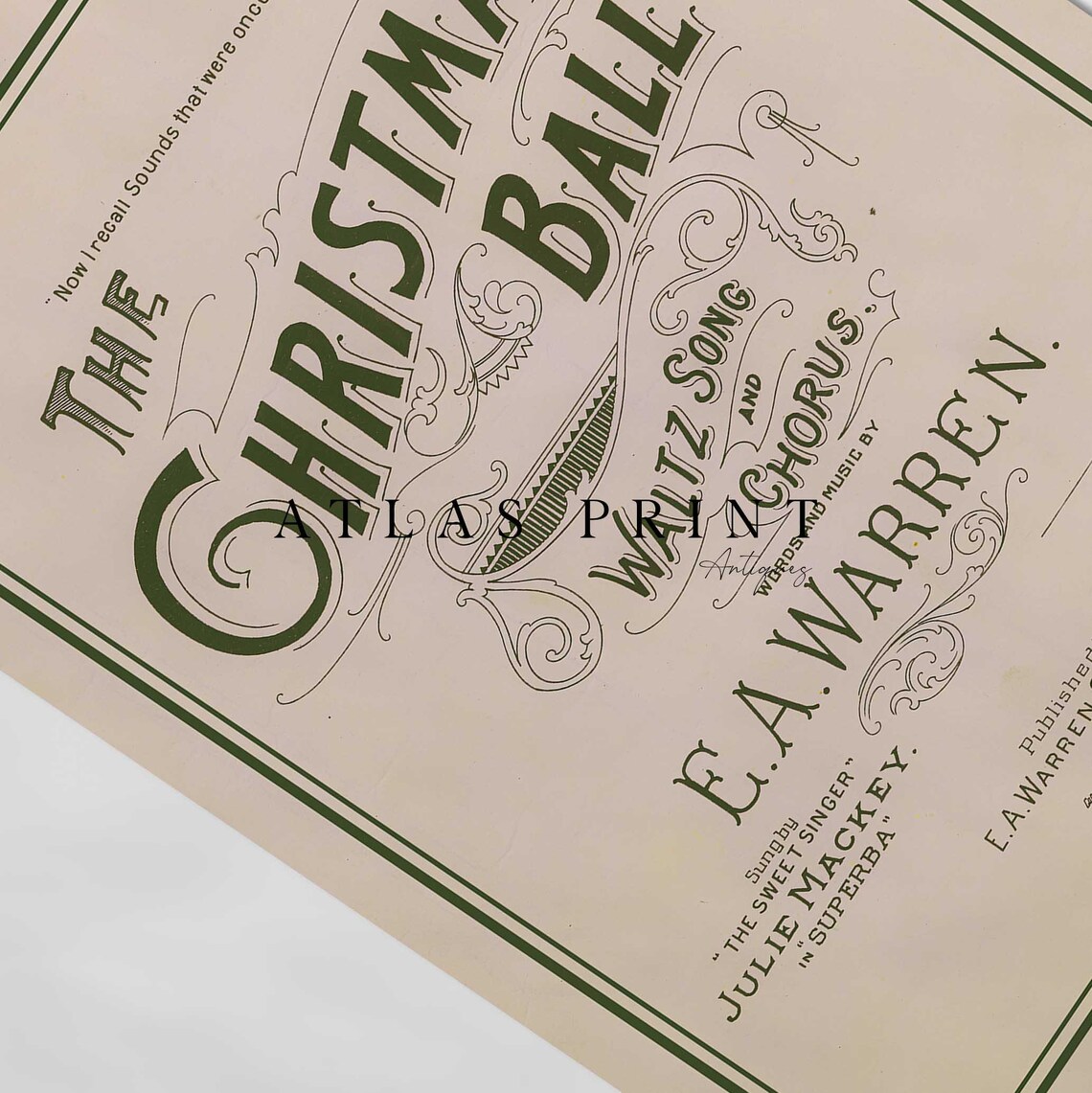 The Christmas Ball Waltz Sheet Music Cover Green Vintage Music Print - Image 4