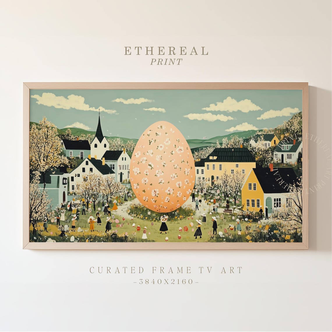 Countryside Village With Giant Floral Easter Egg Spring Art Print