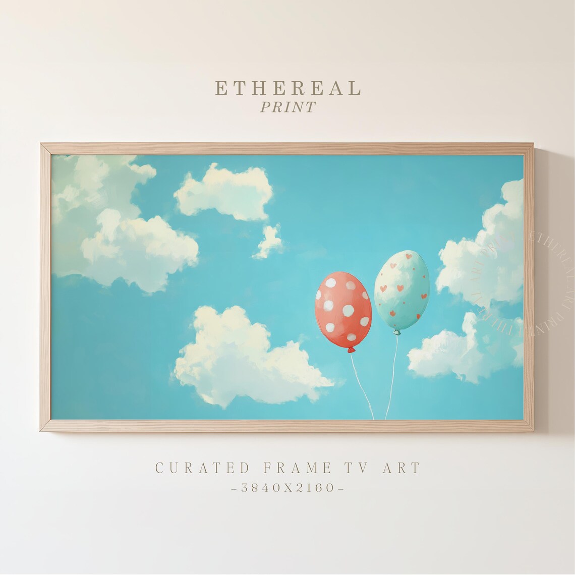 Polka Dot And Heart Balloons Floating In Blue Sky Whimsy Wall Art