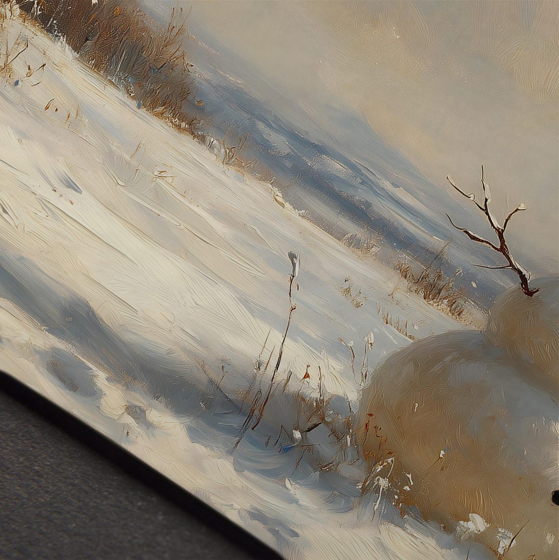 Vintage Snowman Top Hat Scarf Snowy Field Winter Painting Print - Image 4
