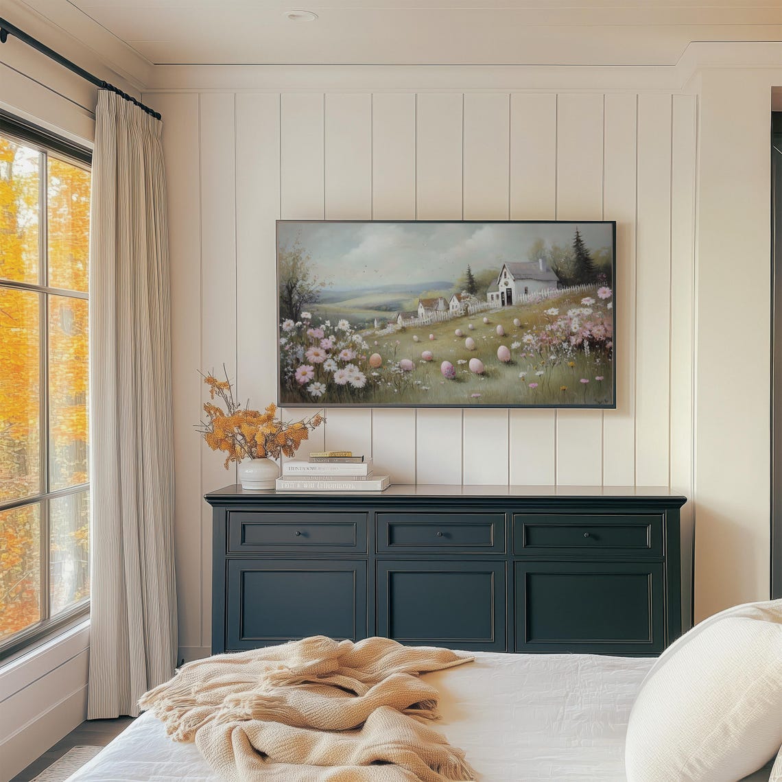 Pastel Easter Eggs On Flower Meadow Farmhouse Spring Painting Wall Art - Image 4