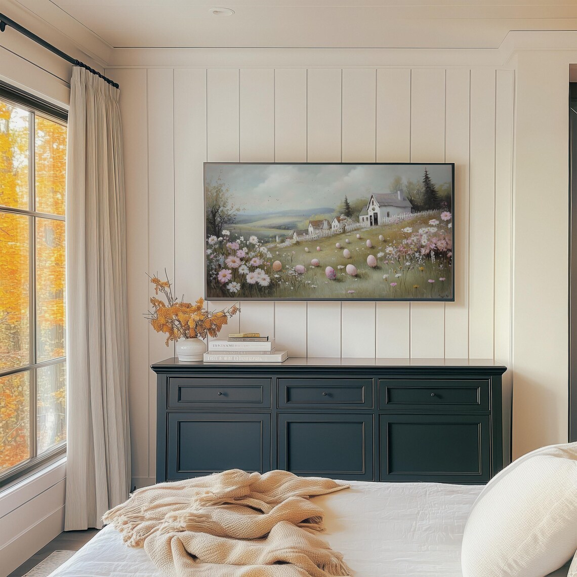 Vintage Easter Eggs Painting Frame Tv Art Moody Easter Village Frame Tv Floral Easter Decor Pastel Spring Scene Screensaver - Image 4
