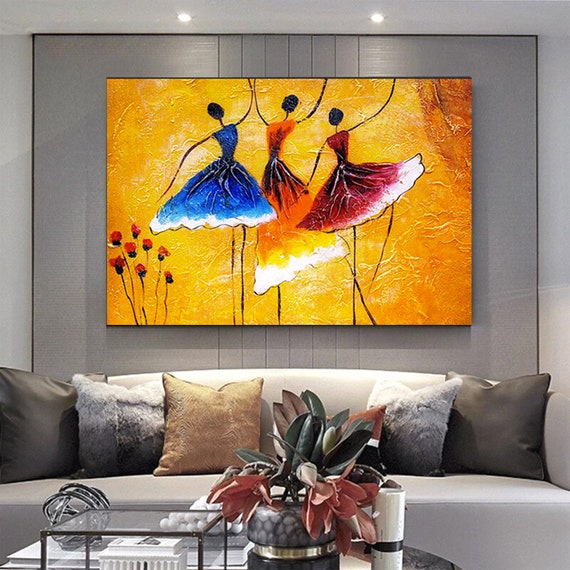 Colorful Artwork Oil Painting Print Ballerina Printed Ballet Art Canvas Dance African Woman Abstract