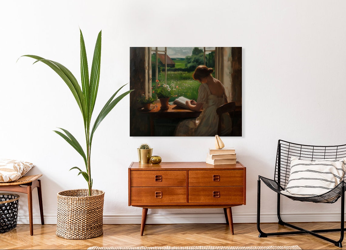 Journaling Woman Vintage Portrait Red Haired Lady Reading Poster - Image 5