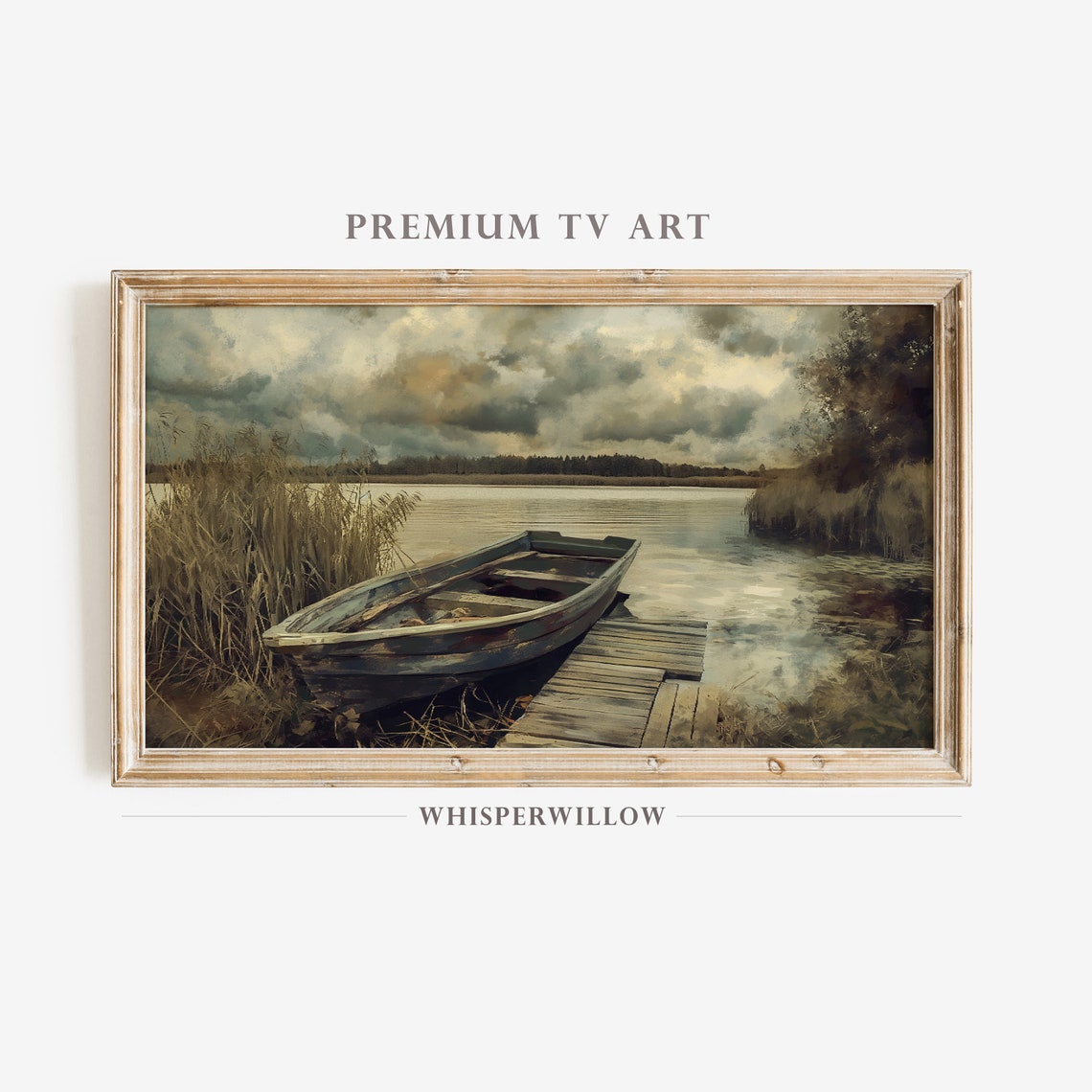 Moody Misty Lake Wooden Boat Dock Vintage Rustic Landscape Poster