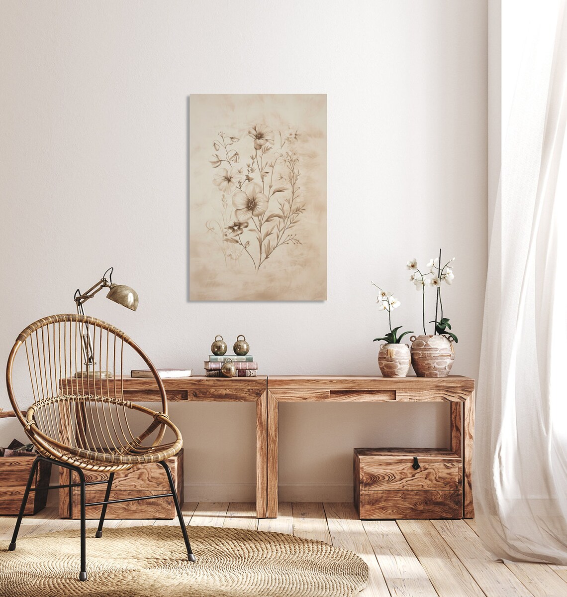 Vintage Sepia Wildflower Botanical Sketch Antique Floral Study Poster - Image 5